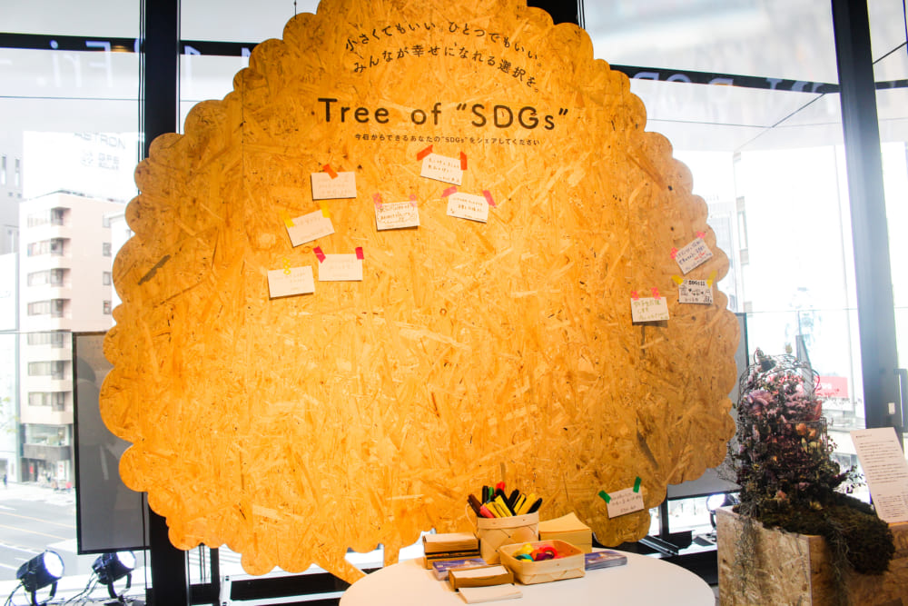 来場者が「今日からできる小さな行動」を書き込んだメモを貼っていく「Tree of SDGs」
