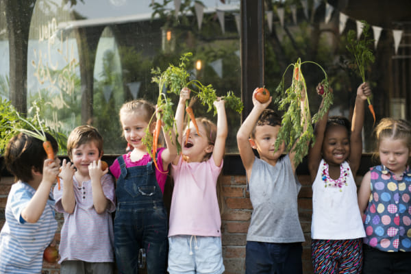 野菜を育てる子供たち