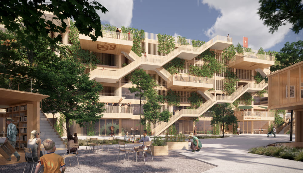 持続可能なモビリティと市民が集うデンマーク初の木造駐車場