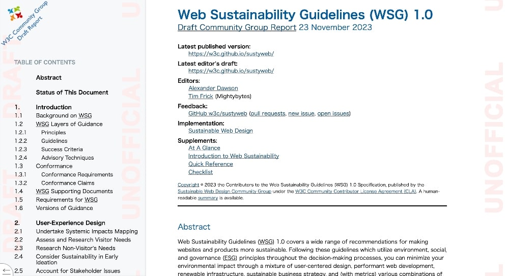 Web Sustainability Guidelines(WSGs）スクリーンショット
