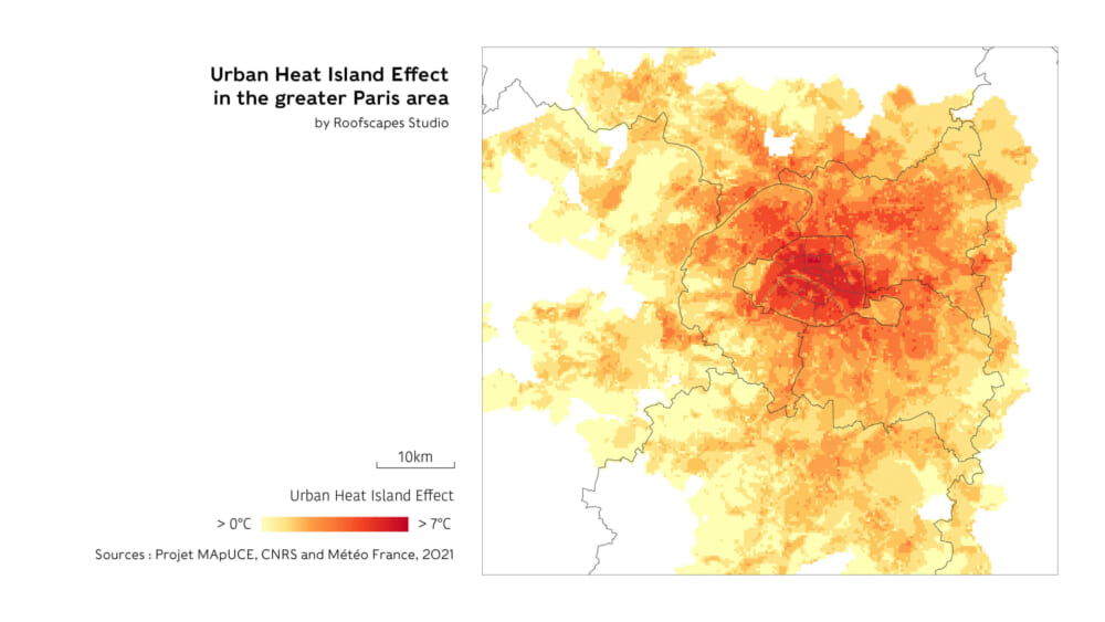 パリ市のヒートアイランド現象を表した図