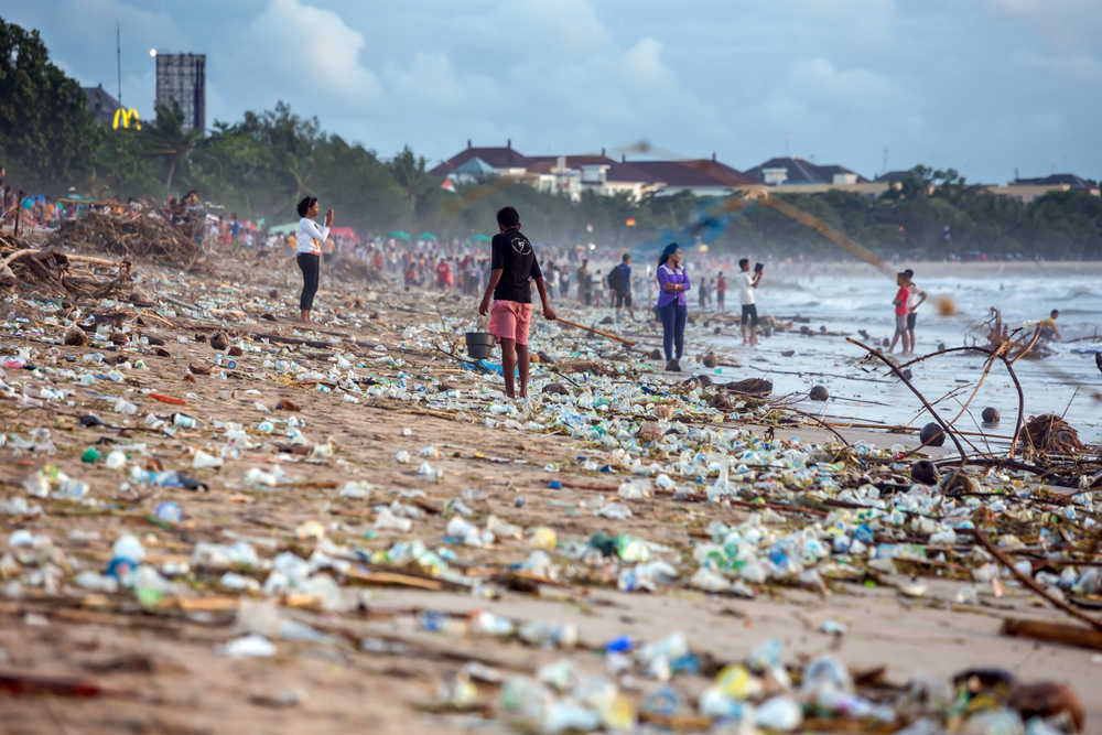 プラスチックゴミが漂着したビーチ