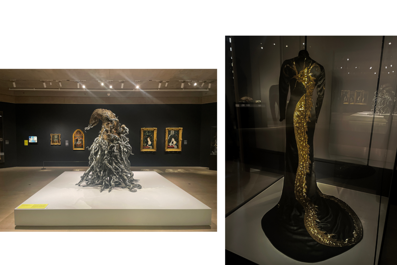 (左)Monster: Black(モンスター:ブラック), Lee Bul, , Korean, 1998-2011(右)Evening dress(イブニングドレス), Travis Banton, American, 1934