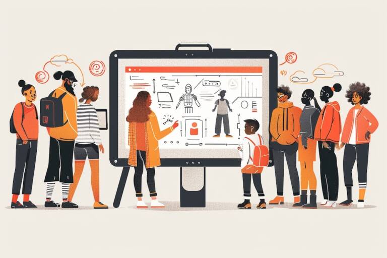 集団でPCを囲んで対話する様子