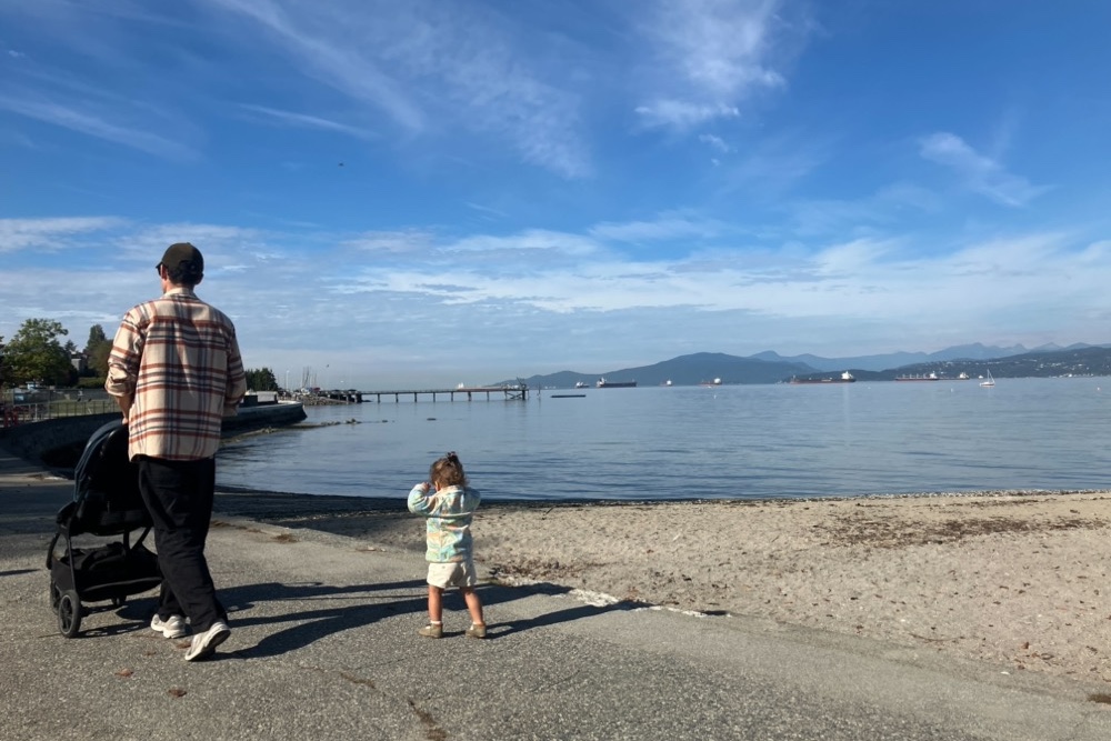 ベビーカーを押す父親